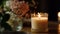 Romantic candlelight illuminates natural beauty in tranquil indoor scene generated by AI