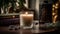 Romantic candlelight illuminates rustic table for comfortable indoor relaxation generated by AI