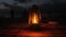 Romantic Candlelit Dinner by Ocean Beach at Night, Kerosene Lamp lit on Table