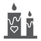 Romantic candles glyph icon, romance and love, candle with heart sign, vector graphics, a solid pattern on a white