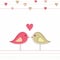 Romantic card with birds in love