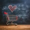 Romantic cart Heart doodles accompany small shopping cart on blackboard backdrop