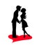 Romantic cartoon couple, man and woman holding hands, kissing silhouette