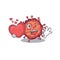 A romantic cartoon design of contagious corona virus holding heart