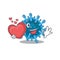 A romantic cartoon design of microscopic corona virus holding heart