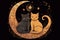 Romantic cats sitting on the moon, digital illustration. Generative AI