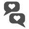 Romantic chat solid icon. Reciprocity dialogue and like or compliment symbol, glyph style pictogram on white background