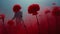 Romantic Chiaroscuro: A Man Walking In A Field Of Red Poppies