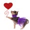 Romantic chihuahua holding red heart like baloon