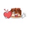 Romantic chocolate cake cartoon picture holding a heart