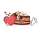 Romantic chocolate cheesecake cartoon picture holding a heart