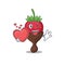 Romantic chocolate strawberry cartoon picture holding a heart