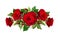 Romantic composition with red roses and gypsophila flowers and b