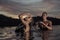 Romantic couple alone in infinity swimming pool