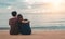 Romantic couple asian on the beach with Sunset at the beach, Honeymoon Lover