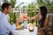 Romantic couple on the balcony toasting