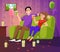 Romantic couple dating at home, vector illustration. Man and woman on date.