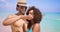 Romantic couple embracing on beach