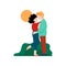 Romantic Couple Embracing and Kissing on Nature, Happy Lovers on Date, Back View Vector Illustration