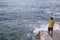 Romantic couple in front of the Adriatic Sea in Rovinj, Croatia.