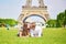 Romantic couple having near the Eiffel tower in Paris