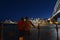 Romantic couple looks at Sydney skyline at dusk