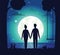 Romantic Couple at Night, Dating People and Moon