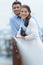 Romantic couple on pier