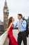 Romantic Couple on Westminster Bridge by Big Ben, London, Englan