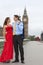 Romantic Couple on Westminster Bridge by Big Ben, London, Englan