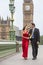 Romantic Couple on Westminster Bridge by Big Ben, London, Englan