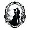 Romantic Couples Silhouettes In Oval Frame With Gothic Realism