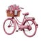 Romantic Cozy Christmas Pink Bicycle Watercolor Illustration