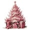 Romantic Cozy Pink Christmas Tree Watercolor Clipart Illustration. Christmas design element