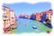 Romantic cruise along Venice Lagoon, painting illustration
