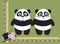 Romantic cute pandas holding hands, the frame is made of bamboo and hearts