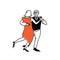 Romantic dance couple. Woman in elegant red dress and men in black vest with tie. Tango illustration, social dancing