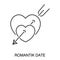 Romantic date symbol, heart pierced with arrow isolated outline icon