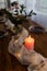 Romantic decorated wooden table with flowers