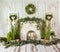 Romantic decorations with greenery and fireplace, romantic mood
