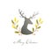 Romantic Deer or Reindeer with floral wreath composition for logo. Christmas or New Year design.