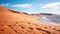 Romantic Desert Beach Dune With Waves And Palm Trees