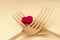 Romantic dinner. Golden forks with red heart. valentine day