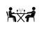 Romantic dinner in a restaurant icon, stick pictogram man figure, people are sitting at a table