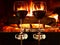 Romantic dinner, wine, fireplace