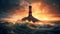Romantic Dramatic Landscapes: A Photorealistic Fantasy Of A Lighthouse On A Stormy Sea