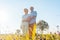 Romantic elderly couple enjoying health and nature in a sunny da