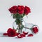 Romantic elegance Red roses in glass vase on white background