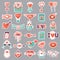 Romantic emblems. Love valentine day stickers flowers drinks envelope ribbons recent vector colored illustrations