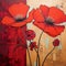 Romantic Emotion: Abstract Painting Of Two Red Poppies On Orange Wall